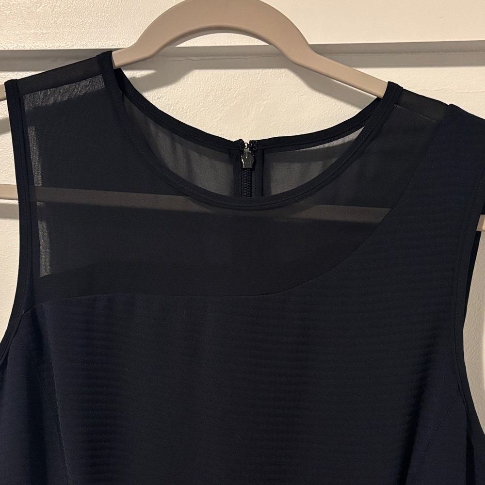 Reiss Navy Blue Elegant Knee Length Dress with Partial Sheer Top